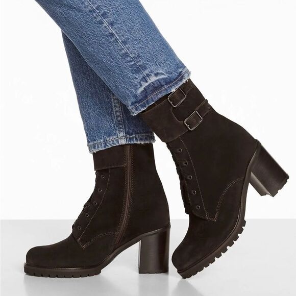 La CANADIENNE Power Lace-Up Waterproof Combat Boot Black Suede Size 5 - Picture 3 of 13